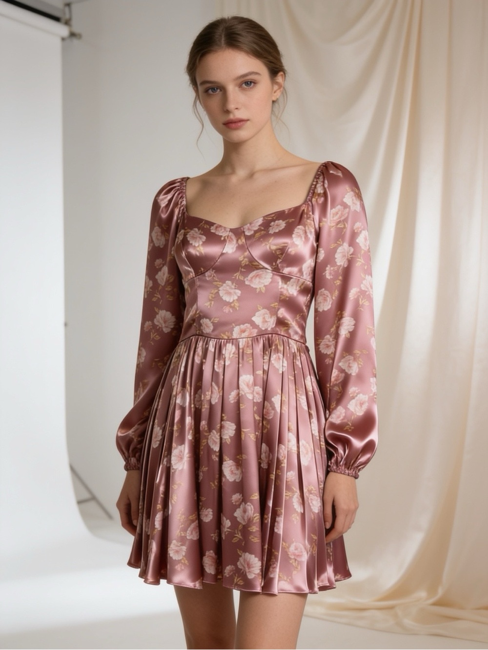 NWT Altar’d State Lexi Floral Satin Mini Dress Mauve Pink XS